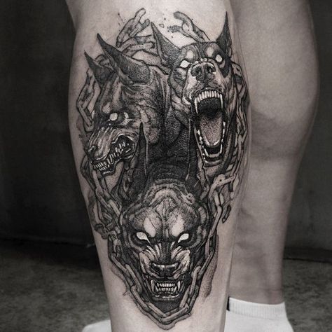 Small Pet Tattoos, Cerberus Tattoo, Pet Tattoos, Tattoos For Dog Lovers, Realistic Tattoo Sleeve, Egypt Tattoo, Fire Tattoo, Creepy Tattoos, Mythology Tattoos