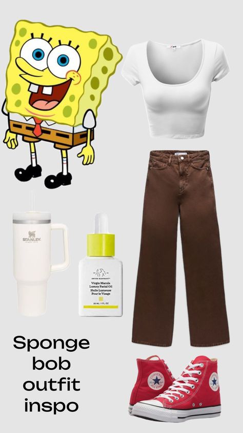 #spongebob Spongebob Outfit Ideas, Spongebob Cosplay, Spongebob Dress, Spongebob Outfit, Universal Outfits, Brown Pants Outfit, Straight Eyebrows, Winter Color Palette, Diamond Face