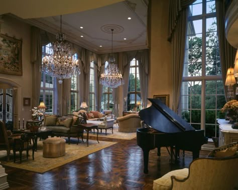 Grand Piano Living Room, Piano Rooms, Piano Living Rooms, Music Rooms, Piano Room, Grand Piano, French Chateau, Dream House Interior, Casas De Ensueño