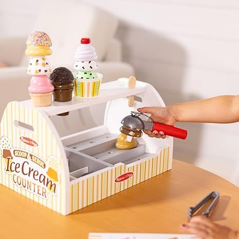 Melissa & Doug Wooden Scoop and Serve Ice Cream Counter (28 pcs) - Play Food and Accessories - Pretend Food Toys, Ice Cream Shop Toys For Kids Ages 3+ Ice Cream Shop Toy, Pretend Play Ice Cream, Ice Cream Counter, Ice Cream Station, Play Ice Cream, Wooden Ice Cream, Cool Treats, Wooden Play Food, Ice Cream Scooper