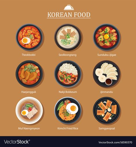 Street Food Illustration, Koreansk Mad, South Korean Food, Food Infographic, K Food, Low Carb Diets, Korean Street Food, Korean Dishes, Makanan Diet