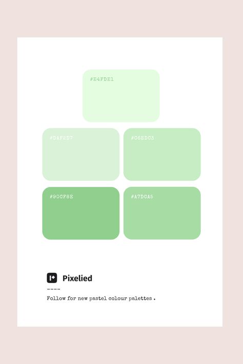 This pastel green color palette exudes a soft, refreshing vibe, perfect for creating a calming and serene atmosphere. The gentle gradation from light to slightly deeper shades adds subtle depth while maintaining a cohesive and soothing feel. Ideal for designs that aim to evoke a sense of tranquility and natural beauty. Pastel Green Pallete, Pastel Green Color Palette, Color Scheme Generator, Pastel Green Color, Green Color Palette, Pastel Color Schemes, Green Pastel, Pastel Colour Palette, Green Colour Palette