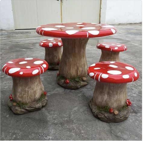 Mushroom Table And Chairs, Garden Sets, Mushroom Chair, Garden Huts, Creative Garden Decor, Mushroom Table, Fiberglass Resin, Unique Wedding Flowers, Card Payment