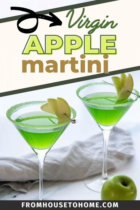 For a non-alcoholic version of an appletini, try this virgin apple martini recipe. It tastes delicious and looks just as pretty in a martini glass. The perfect designated driver mocktail for a cocktail party. #entertainingdiva #mocktail #martini #appletini #holidaysandevents Sour Apple Martini, Appletini Recipe, Apple Martini Recipe, Green Apple Vodka, Sour Apple Pucker, Apple Syrup, Apple Schnapps, Apple Pucker, Virgin Cocktails