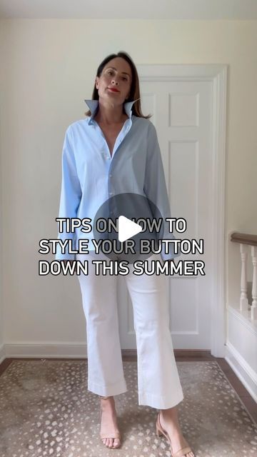 THE STYLIST EFFECT on Instagram: "How to make your button downs more chic this summer. #styletips #thelewellyn #theperfectshirt" Styling A Collared Shirt, Buttoning Up Shirt Reference, Women Wearing Mens Shirts Button Up, Button Up Shirt Tucked In One Side, How To Style Mens Button Up Shirts Women, How To Style A White Button Down Shirt, Oversized Button Up Shirt Outfit Women, How To Style Men’s Button Up For Women, How To Wear A Long Button Down Shirt