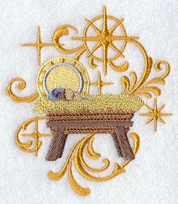 Manger and Star Echo Nativity Embroidery, Holiday Embroidery Patterns, Embroidered Tulips, Embroidery Designs Flower, Machine Embroidery Inspiration, Machine Embroidery Designs Monogram, Xmas Embroidery, Janome Embroidery, Christian Embroidery