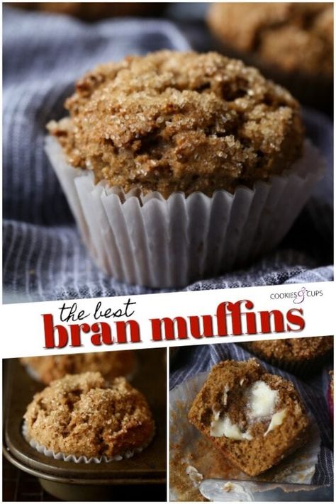 BRAN MUFFINS! If you think Bran Muffins are boring, dry, or just all-around plain and lackluster, you are in for a treat! This Bran Muffin Recipe makes sweet, moist muffins that are packed with flavor and perfect with a spread of butter! #cookiesandcups #branmuffins #midwestmadebaking #branmuffin #muffinrecipe Chocolate Chip Bran Muffins, Bran Flake Muffins, Bran Cereal Muffins, Best Bran Muffins, Raisin Bran Muffin Recipe, All Bran Muffins, Bran Muffin Recipe, Homemade Muffins Recipe, Bran Muffins Healthy