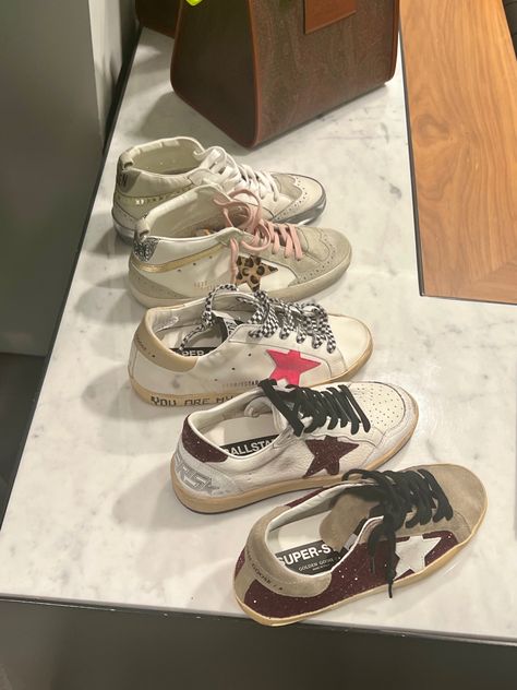 Golden Goose Collection, Golden Goose Sneakers Aesthetic, Stargirl Shoes, Stargirl Interlude Aesthetic, Stockholm Girl Aesthetic, Super Rich Kids Aesthetic, Stockholm Style Shoes, Golden Girl Aesthetic, Stargirl Aesthetic Outfits