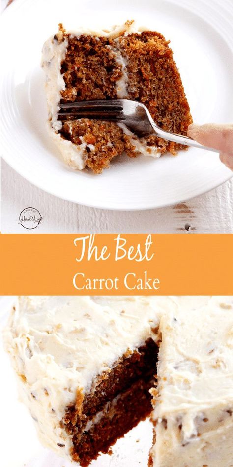 This is the best carrot cake recipe I have ever tasted, and it is my mom's recipe that my family has made for many years. #carrotcake apinchofhealthy.com Best Carrot Cake Recipe, Carrot Cake With Pineapple, The Best Carrot Cake, Homemade Carrot Cake, Asian Cake, Moist Carrot Cakes, Best Carrot Cake, Roasted Walnuts, Layer Cake Recipes