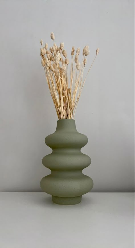 Sage Green Vase With Flowers, Sage Green Objects, Sage Green Vase Decor, Green Ceramic Vase, Unique Ceramic Vase, Sage Green Vase, Flower Vase Clay, Curvy Vase, Vase Centerpieces Diy