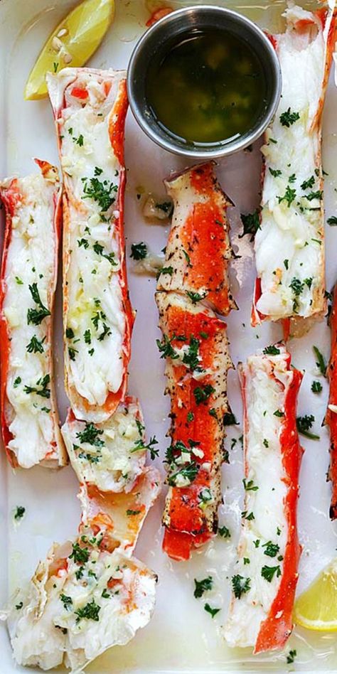 Garlic Lemon Butter Crab Legs – crazy delicious king crab legs in garlic herb and lemon butter. This crab legs recipe is so good you want it everyday | rasamalaysia.com Sweet Potato Soup Vegan, Crab Legs Recipe, King Crab Legs, Cooking Challenge, King Crab, Crab Recipes, Crab Legs, Sweet Potato Soup, Lemon Butter