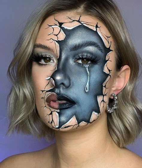 Years Of Tears, Creative Halloween Makeup, Extreme Makeup, Halloween Makeup Diy, Halloween Makeup Pretty, Cool Halloween Makeup, Makeup Face Charts, Face Paint Makeup, Face Art Makeup