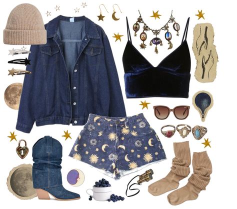 Interstellar Canadian Tuxedo Outfit | ShopLook Space Themed Outfit Ideas, Mooncore Outfits, Genderfluid Outfits, Tuxedo Outfit, Witchy Wardrobe, Drawing Outfits, Witchy Clothes, Silly Clothes, Outfit Layouts