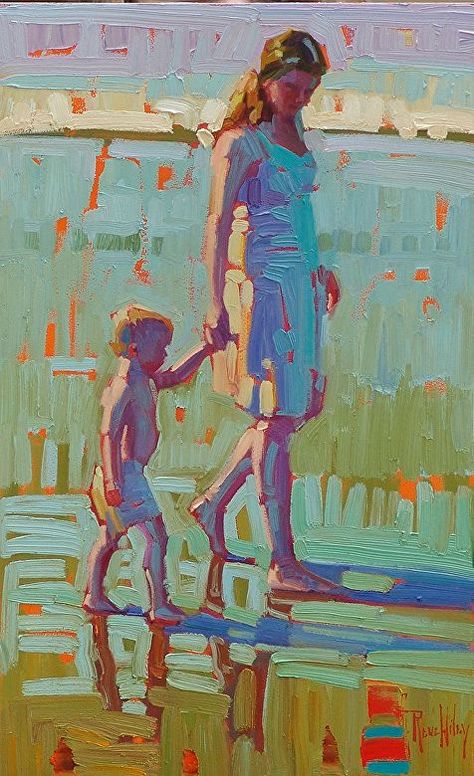 Rene Wiley, Gallery Artwork, Samurai Jack, Painting People, Arte Inspo, Beach Walk, Mother And Child, Figure Painting, Figurative Art