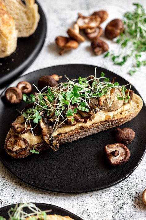 Mushroom Hummus, Hummus Toast, Mushroom Toast, Banana Waffles, Gluten Free Sourdough, Avocado Toast Recipe, Filling Snacks, Winter Comfort Food, Toast Toppings