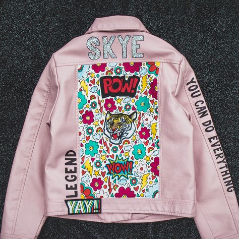 PINK LEATHER JACKET, Personalised Hand Painted Zaradreamland Bespoke Faux Biker Jacket With Embroidered Patches and Empowering Messages - Etsy UK Clothes Uk, Denim Clothes, Pink Leather Jacket, Custom Leather Jackets, Kids Jackets, Faux Leather Biker Jacket, Biker Jackets, Faux Leather Jacket, Unique Outfits