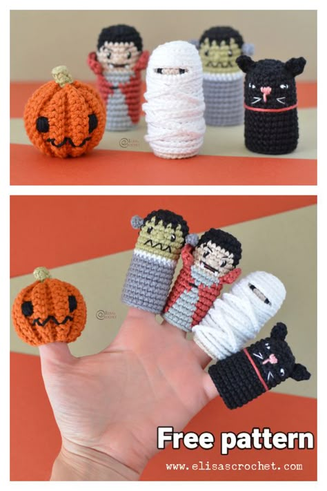 Halloween Finger Puppets Free Crochet Pattern Crochet Hand Puppets Free Pattern, Finger Puppet Crochet, Mermaid Tail Blanket Crochet Pattern, Halloween Finger Puppets, South Paw, Halloween Finger, Mermaid Tail Blanket Crochet, Finger Puppet Patterns, Keychain Pattern