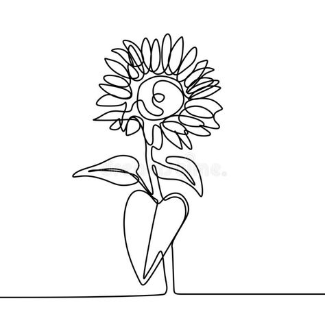 Sun flower one line drawing minimalist design royalty free illustration Sunflower Line Drawing, Flower One Line Drawing, Button People, Drawing Minimalist, Minimal Drawings, Sunflower Drawing, Flower Line Drawings, Sunflower Wall Art, Icons Website