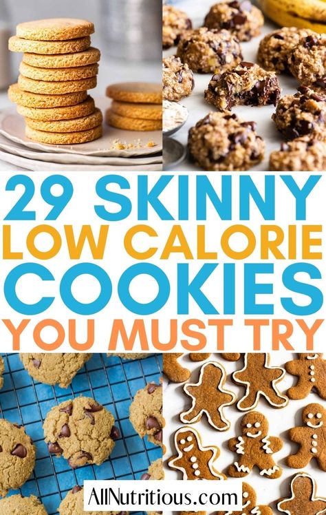 You can easily enjoy more delicious desserts while following your healthy weight loss diet when you prepare any of these yummy low calorie cookie recipes. These healthy low calorie cookies will help you stay full and avoid unhealthy sweets. Low Calorie Cookie Recipes, Low Calorie Cookies, Low Fat Cookies, Low Calorie Baking, Low Cal Snacks, Low Cal Dessert, Healthy Low Calorie, Low Calorie Dessert, Healthy Cookie Recipes