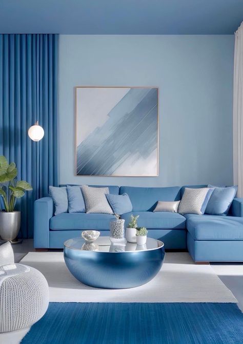 Blue Accent Wall Living Room, Living Room Interior Design Ideas, Monochromatic Interior, Room Interior Design Ideas, Soft Autumn Color Palette, Autumn Color Palette, Living Room Wall Color, Blue Accent Walls, Room Wall Colors