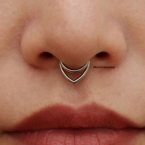 Double Septum Ring, Double Septum Piercing, Septum Piercing Silver, Stacked Septum, Double Septum, Septum Piercing Rings, Nose Piercing Septum, Bijoux Piercing Septum, Cute Septum Rings