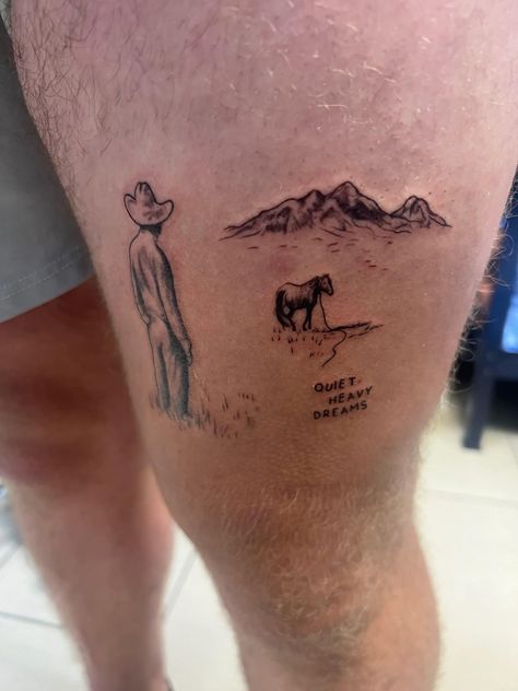 Lane Frost Tattoo, Western Leg Tattoos, Zack Bryan Tattoo Ideas, Nerd Tattoos, Zach Bryan Tattoo, Song Tattoos, Nerd Tattoo, Fairy Tattoo, Zach Bryan