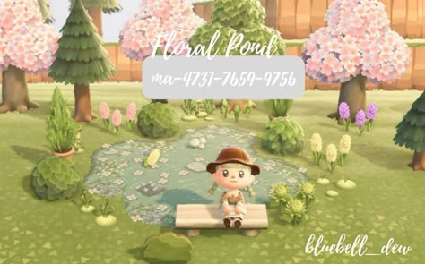 Pond Code Animal Crossing, Acnh Vintage, Acnh Tips, Vintage Kidcore, Deck Patterns, Acnh Paths, Cozy Gaming, Animal Crossing Funny, Spring Animals