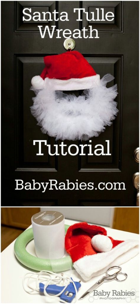 Santa Wreath Tulle Wreath Tutorial, Homemade Christmas Presents, Jul Diy, Tulle Wreath, Diy Santa, Santa Wreath, Navidad Diy, Wreath Tutorial, Noel Christmas