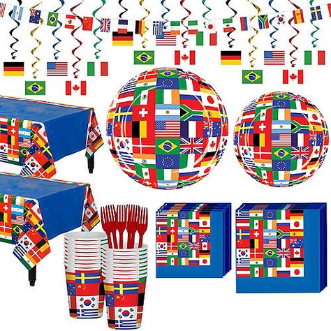 International Dinner Decorations, Cultural Day Decorations, Around The World Theme Party Decoration, Eurovision Party Decorations, International Decorations, International Party Decorations, International Party Theme, Flag Party Decorations, Flag Birthday Party