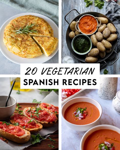 Spanish cuisine offers many vegetarian recipes that you can easily make at home, taste delicious, and are packed with fresh vegetables. Check out this 20 Vegetarian Spanish Recipes. Vegan Spanish Recipes, Spanish Side Dishes, Vegetarian Tapas, Spanish Vegetables, Spanish Cooking, Tapas Menu, One Pot Vegetarian, Vegan Party Food, Vegan Party