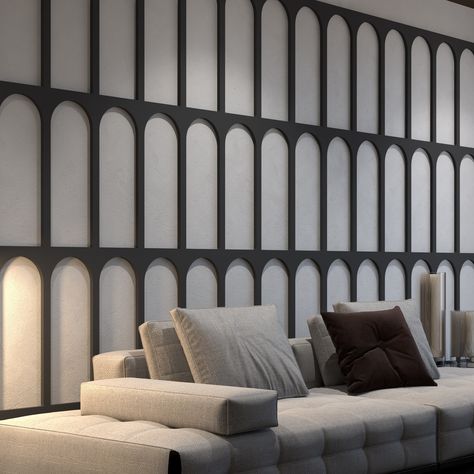 Accent Wall Geometric, Wall 3d Panels, Modern Plastering, Wall Arches, 3d Accent Wall, Wall Geometric, Receiving Area, Accent Wall Panels, Mdf Wall Panels