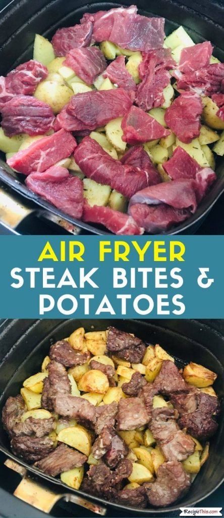 Stake Bites With Potatoes, Air Fryer Recipes Steak Bites And Potatoes, Airfryer Supper Ideas, Steak Potatoes Air Fryer, Stake In The Air Fryer, Air Fryer Steak And Potato Bites, Stake Bites Air Fryer, Airfryer Healthy Dinner Recipes, Steak And Potato Air Fryer