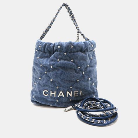 Chanel Blue Denim Pearls Quilted Mini Chanel 22 Hobo Bag Mini Chanel, Denim And Pearls, Chanel 22, Chanel Blue, Denim Color, Chic Bags, Mini Handbags, Colored Denim, Coco Chanel