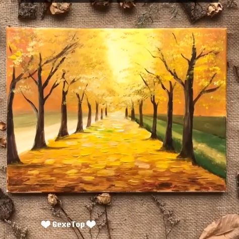 Beautiful Acrylic Painting, Painting Videos Tutorials, Fall Acrylic, Fall Canvas Painting, Painting Video, Canvas Painting Tutorials, Easy Canvas Art, Soyut Sanat Tabloları, Painting Art Lesson