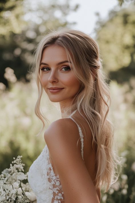 Get ready to wow with these 50+ show-stopping all down bridal hair looks. Whether you want cascading waves or sleek, smooth locks, these hairstyles are sure to take your wedding day style to the next level. #AllDownBridalHair #ShowStoppingBride #WeddingHairGoals Wedding Hair With A Veil, Beach Wedding Hairstyle, Bridal Beach Waves, Wedding Hair Wavy, Beach Waves Wedding Hair, Beach Waves Wedding, Beachy Wedding Hair, Bodrum Wedding, Wavy Bridal Hair