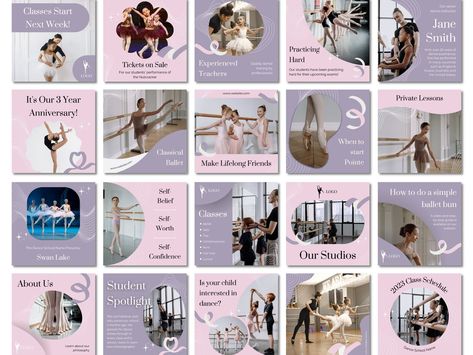 50 Ballet Dance Studio Instagram Post Templates Dance Academy Dance Teacher Brand Feed Canva Templates Pink Purple - Etsy Hong Kong Dance Studio Social Media Posts, Ballet Dance Studio, Hip Hop Dance Team, Dance Coach, Dance Workshop, School Site, Ballet Academy, Ballet School, Dance Academy