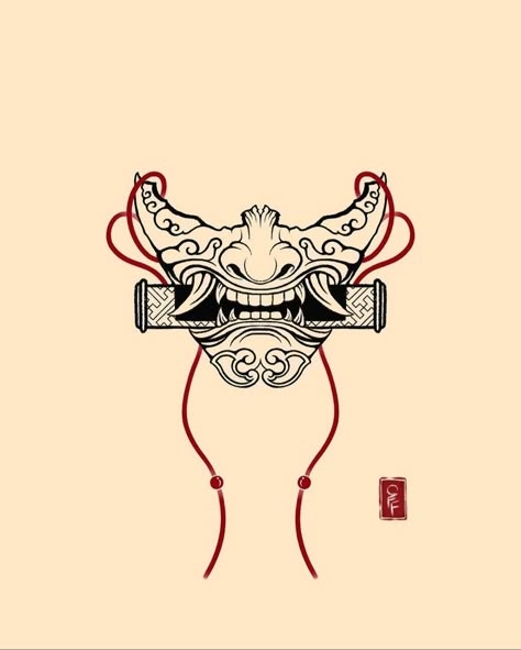 Tattoo Oni, Small Japanese Tattoo, Tattoo Japan, Oni Mask Tattoo, Oni Tattoo, Wrist Tattoo Ideas, Samurai Tattoo Design, Japan Tattoo Design, Mask Tattoo