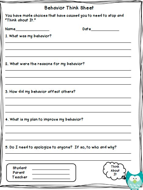 Owl Clip Chart for Classroom Management and a Behavior Think Sheet Freebie Behavior Slips For Students, Think Time Sheet, Reflection Forms For Students, Behavior Forms For Students, Student Discipline Forms, Behavior Point Sheet, Reflection Sheets For Behavior, Reflection Sheets For Students, Behavior Think Sheet Free Printable