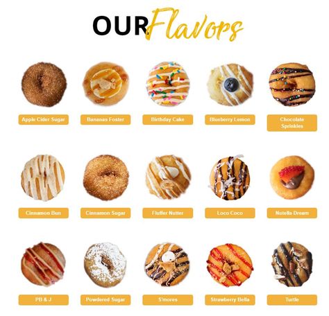 Doughnut Plating, Mini Doughnut Packaging, Doughnut Toppings Ideas, Doughnut Flavor Ideas, Gourmet Doughnut, Doughnut Flavors, Doughnut Packaging, Donut Truck, Mini Donut Recipes