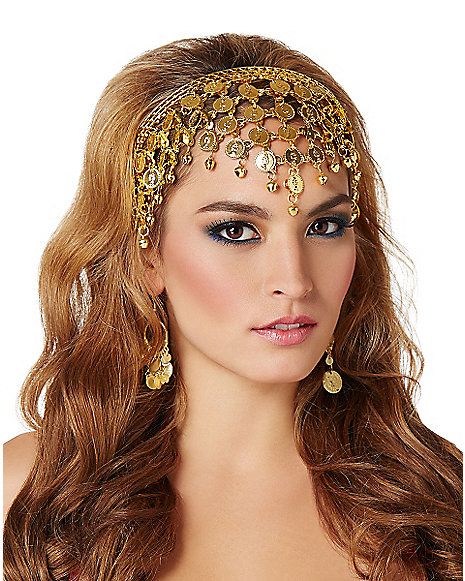 Gypsy Headpiece - Spirithalloween.com Fortune Teller Costume, Egyptian Accessories, Belly Dancer Costumes, Halloween Costume Store, Gold Headpiece, Cute Shoes Heels, Costume Themes, Afro Punk, Halloween Accessories