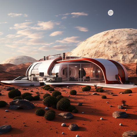 House on Mars Perspective References, Architecture Masterpiece, Colonization Of Mars, 60s Space Age, Mars Colony, Mars Planet, Red Planet, Dome House, Concept Home