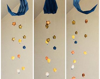 Items similar to One of a kind mobile made of kusudamas and glow in the dark origami stars on Etsy Tiny Origami, Origami Jewels, Origami Lucky Stars, Hanging Origami, Moon Mobile, Origami Lucky Star, Origami Mobile, Dollar Origami, Origami Gifts