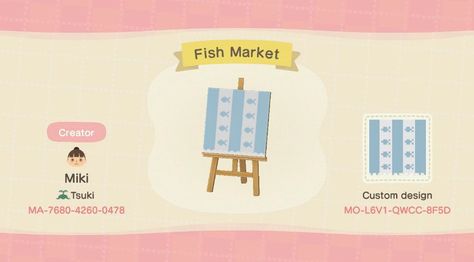 Fish Market Stall Pattern - Animal Crossing Pattern Gallery & Custom Designs Acnh Fabric, Animal Crossing Fish, Acnh Path, Motif Acnl, Pink Island, Stall Signs, Acnh Cottagecore, Talking Animals, Theme Harry Potter