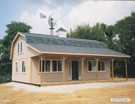 Barn Shed Tiny House, Gambrel Barn, Shed Tiny House, Amish Barns, Amish House, House Plan With Loft, Shed Home, Shed To Tiny House, Shed Building Plans