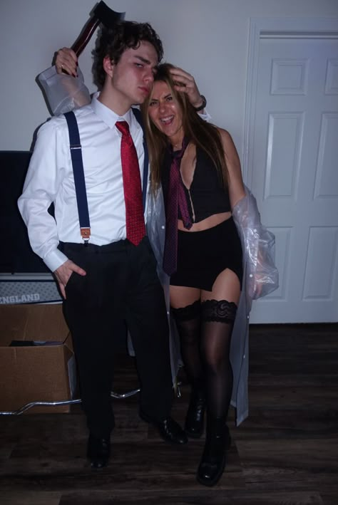 American Physco Couple Costume, Patrick Bateman And Paul Allen Costume, American Pshyco Costume Boy, Patrick Bateman Couple Costume, American Physco Costumes, Spooky Fits, Patrick Bateman Costume, American Physco, Cosplay Couple