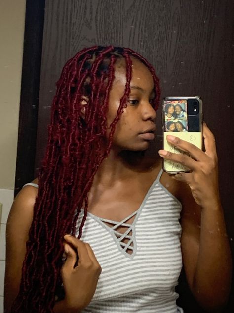 Burgundy Faux Locs, Red Faux Locs, Twa Hairstyles, Hair Wrap Scarf, Faux Locs Hairstyles, Locs Hairstyles, Wrap Scarf, Color Inspo, Faux Locs