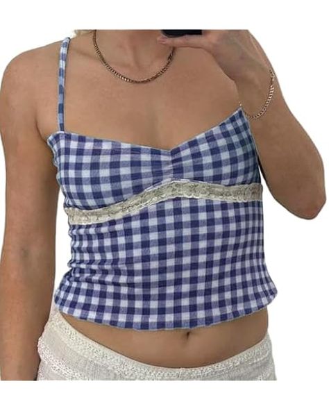 Women's Y2k Plaid Crop Top Square Neck Lace Trim Gingham Tank Top Spaghetti Strap Cami Shirt Going Out Corset Tops at Amazon Women’s Clothing store Gingham Tank Top, Top Spaghetti Strap, Corset Tops, Plaid Crop Top, Cami Shirt, Spaghetti Strap Tank Top, Neck Lace, Amazon Women, Cami Tanks