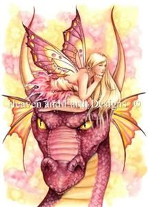 Dragon Fae 1 Cross Stitch Pattern Dragon Fae, Fairies And Dragons, Dragon And Fairy, Creature Fantasy, Fairy Dragon, Pink Dragon, Fairy Pictures, Fantasy Drawings, Color Book