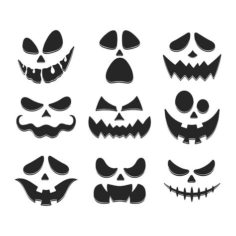 Scary and funny faces faces for hallowee... | Premium Vector #Freepik #vector #night #orange #black #holiday Ghost Faces Drawing, Pumpkin Scary Faces, Scary Pumpkin Faces Template, Monster Silhouette, Pumpkin Face Templates, Pumpkin Face Carving, Scary And Funny, Pumpkin Face Designs, Halloween Scary Face