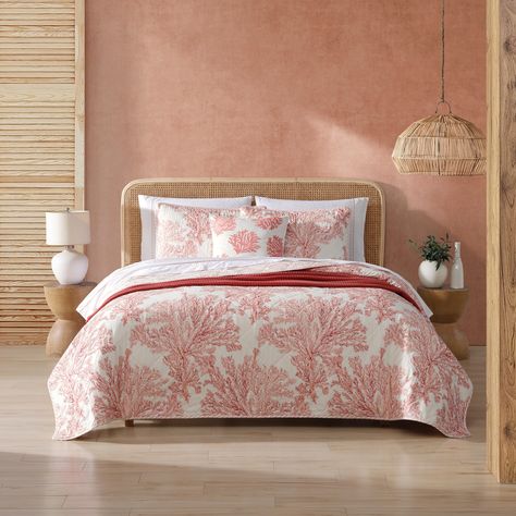 Coral Bedroom, Coral Bedding, Tommy Bahama Home, Cotton Quilt Set, Rosa Coral, Coral Garden, Top Of Bed, Set Bed, Bedding Stores